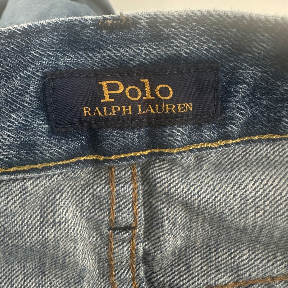 Polo Ralph Lauren Varick Slim Straight Jeans Mens 32x32 Blue Distressed Denim - Picture 9 of 10